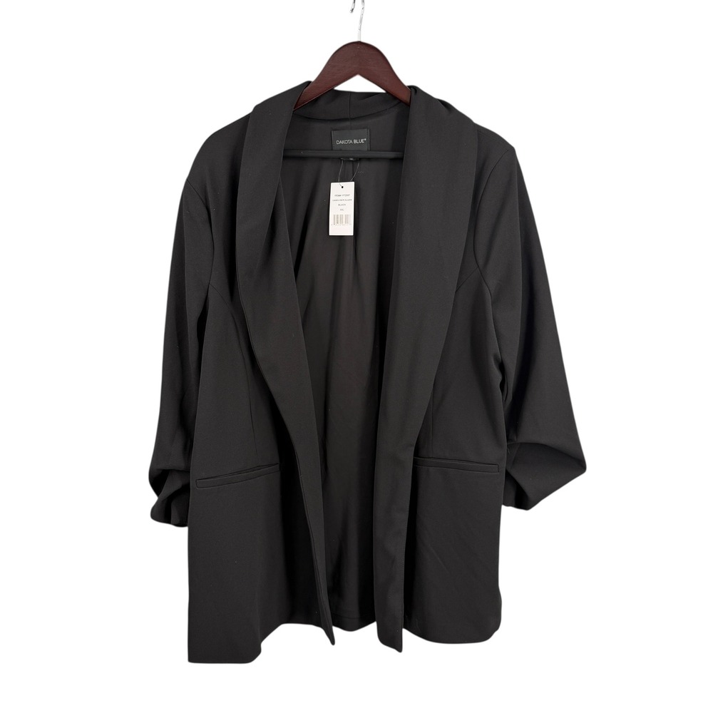 Dakota Blue XXL Black Crepe Open Front Blazer NWT Scrunched Sleeve Office Jacket